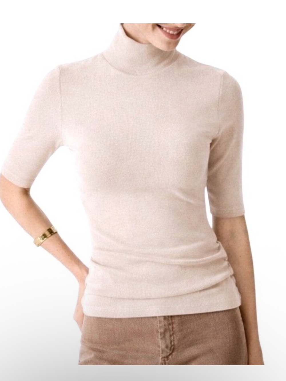 NWT OGL LiteWarm Essential Turtleneck Elbow Length Sleeve Brami XS Beige